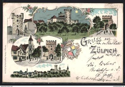 Lithographie Zülpich, Münster-Thor, Klön.-Thor, Totalansicht