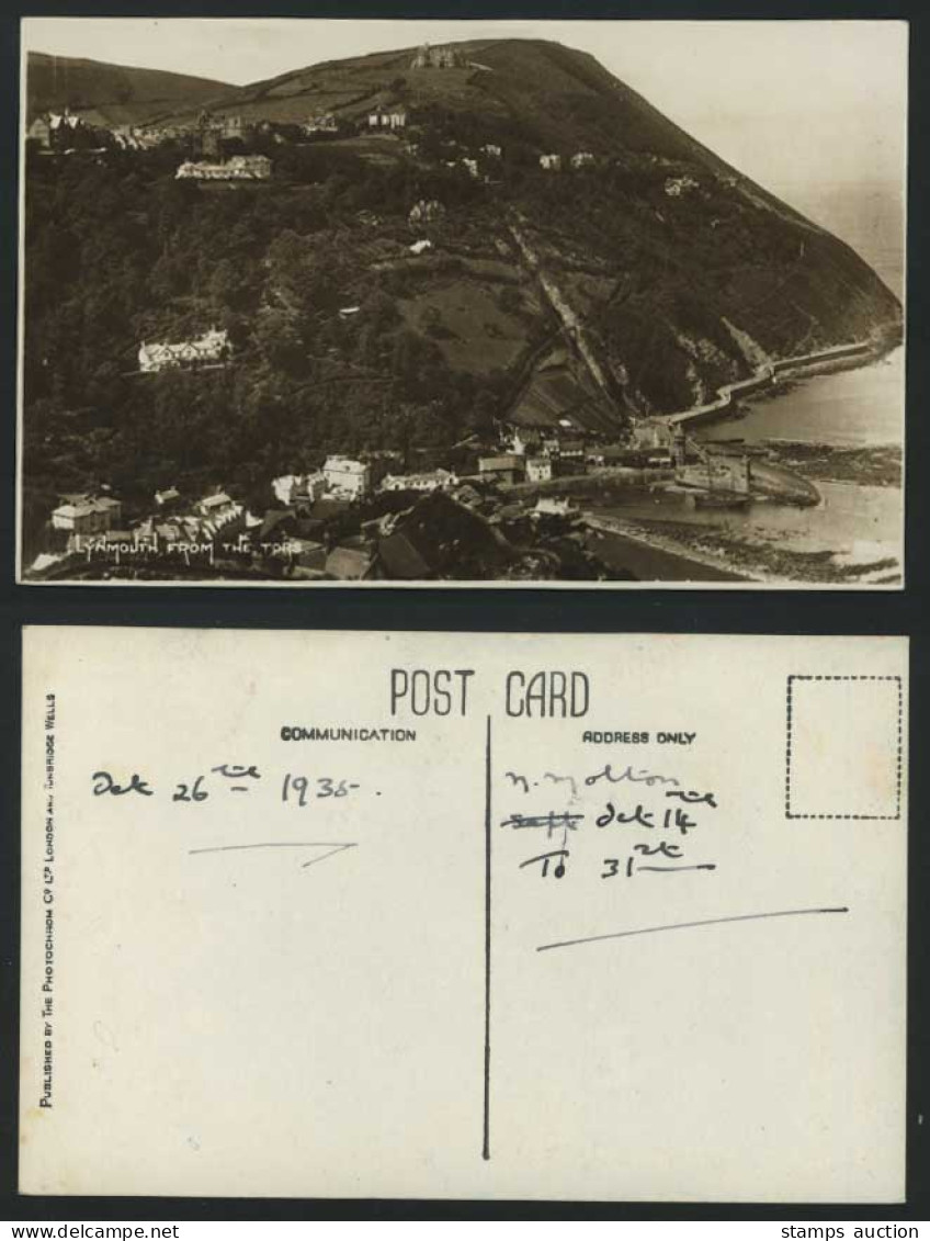 Devon LYNMOUTH from TORS 1935 Old Postcard Harbour Boat
