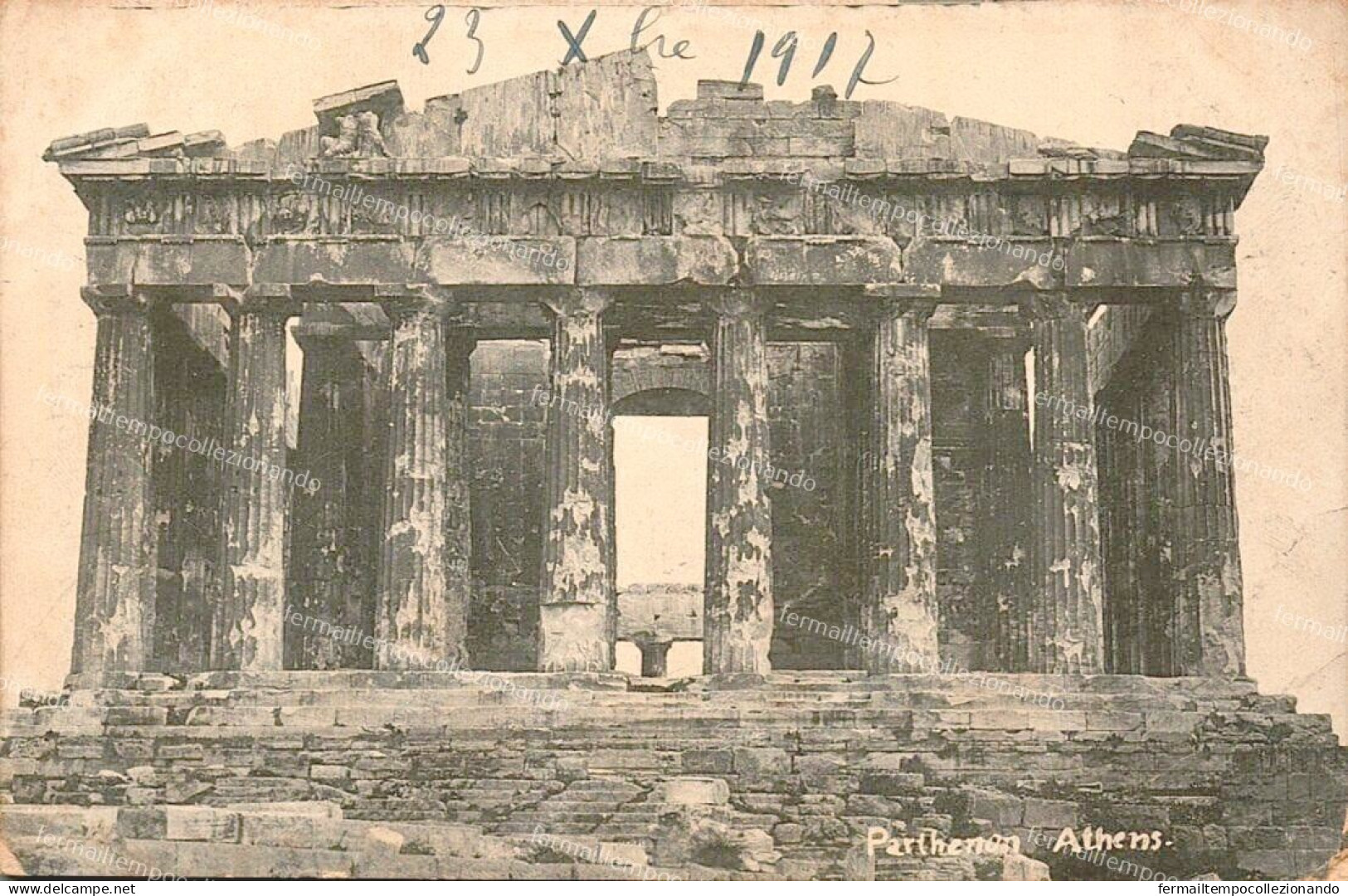 dh228 cartolina cpa Tempio di Atena atene athenes greece 1917