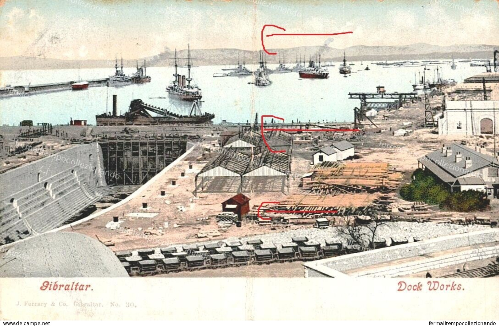 dh266 cartolina  cpa gibraltar gibilterra dock works