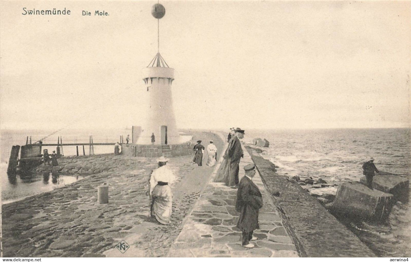 Die Mole in Swinemünde Pommern Postkarte AK