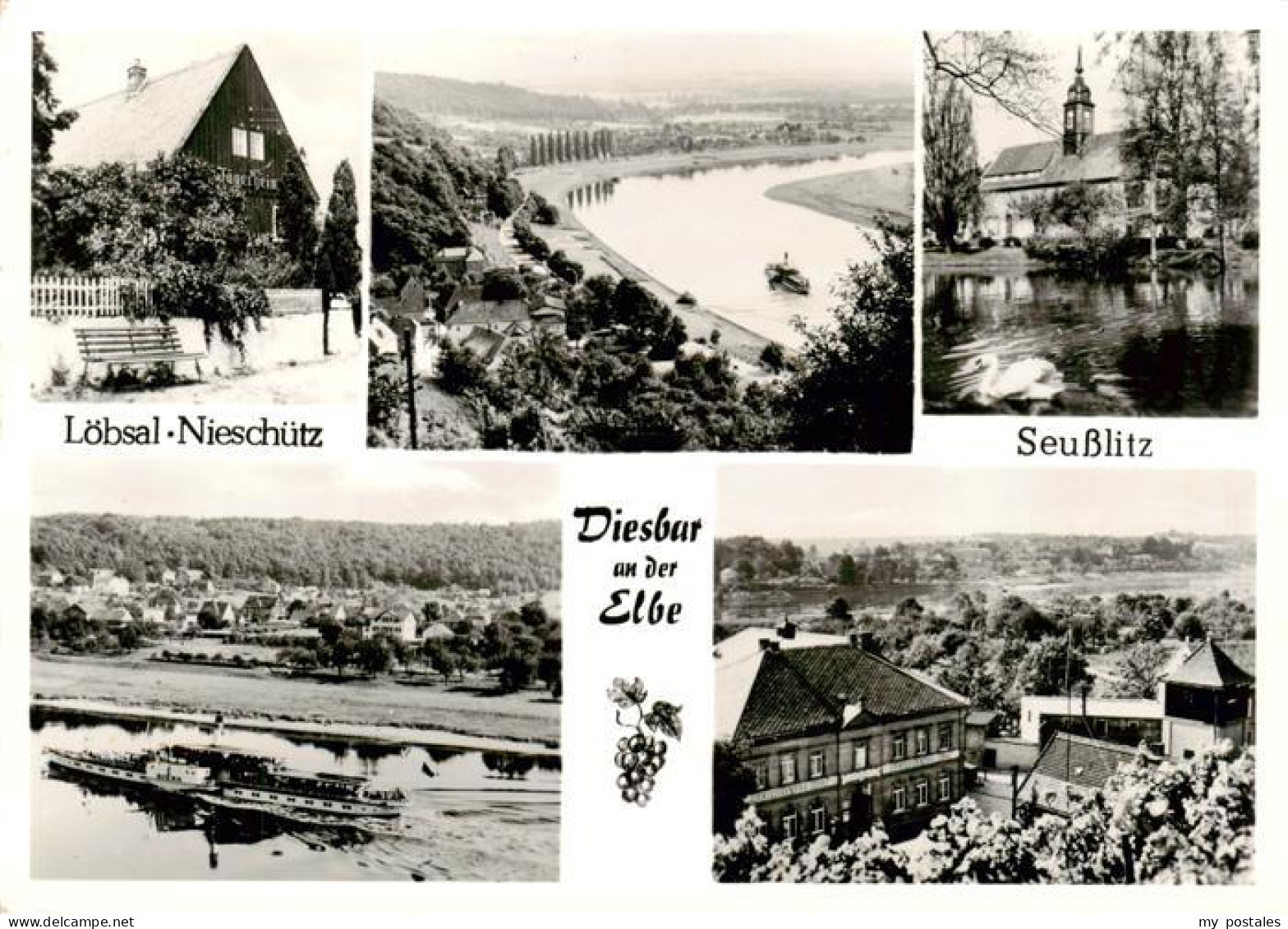 Diesbar-Seusslitz Loebsal Nieschuetz Elbepartie Kirche Teilansichten