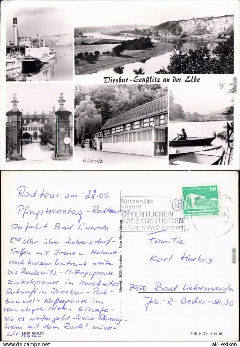 Diesbar Seußlitz Nünchritz (Elbe) Dampfer Schloß-Tor, Eiscafé, Ruderboot 1983
