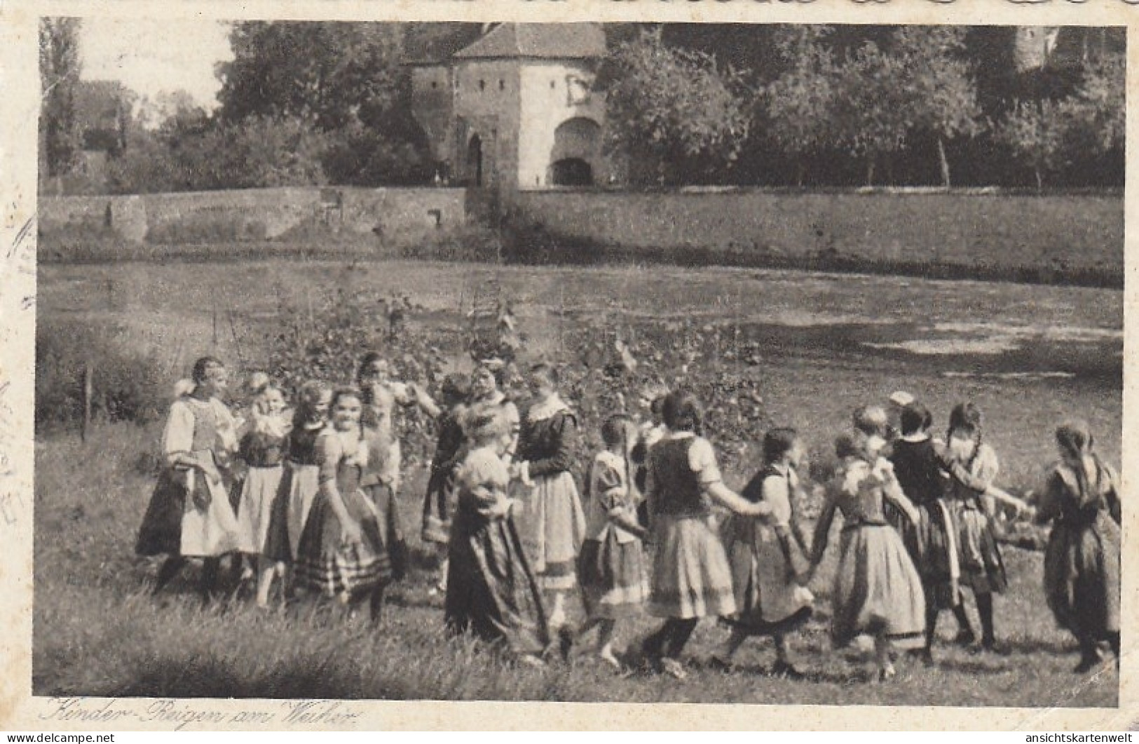 Dinkelsbühl, Kinder-Zeche, Kinder-Reigen am Weiher gl1935 #E7251