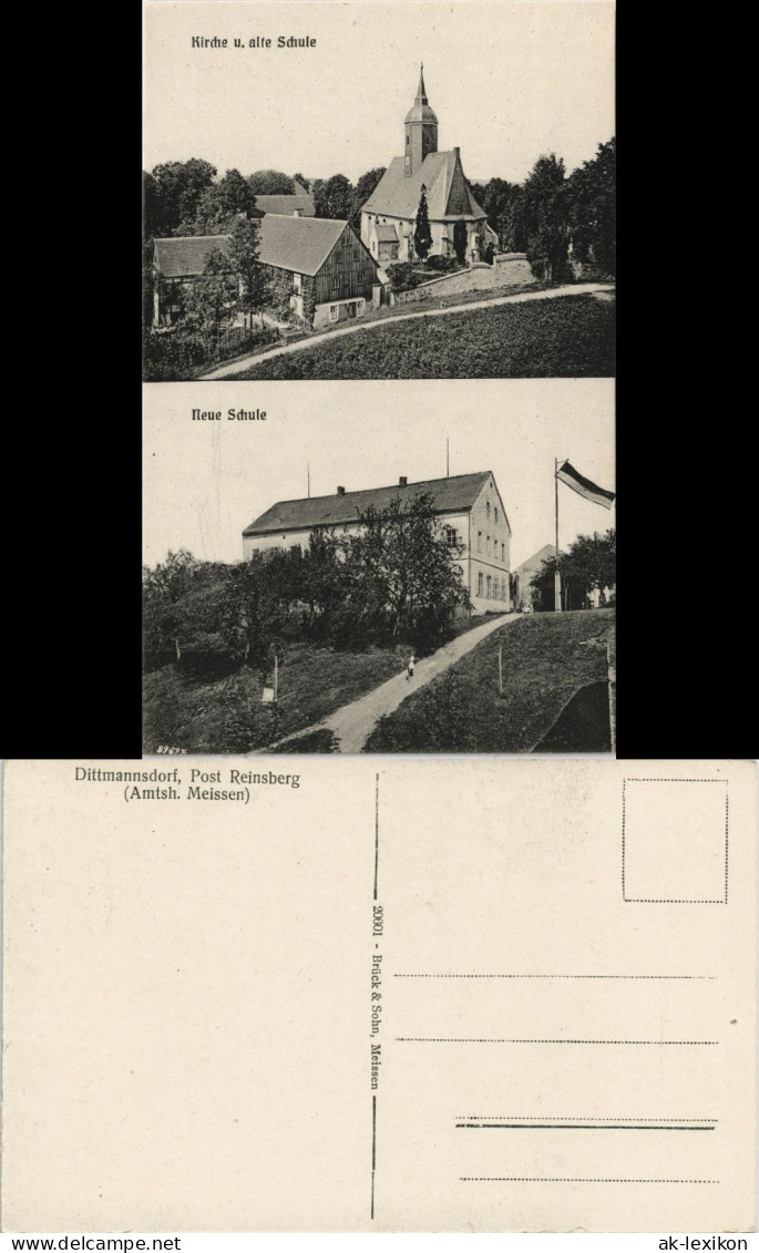 Dittmannsdorf-Reinsberg (Sachsen) 2 Bild Kirche, Alte Schule, Neue Schule 1917