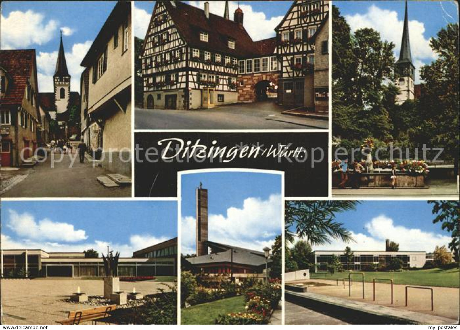 Ditzingen Altstadt Fachwerkhaeuser Kirche Schule