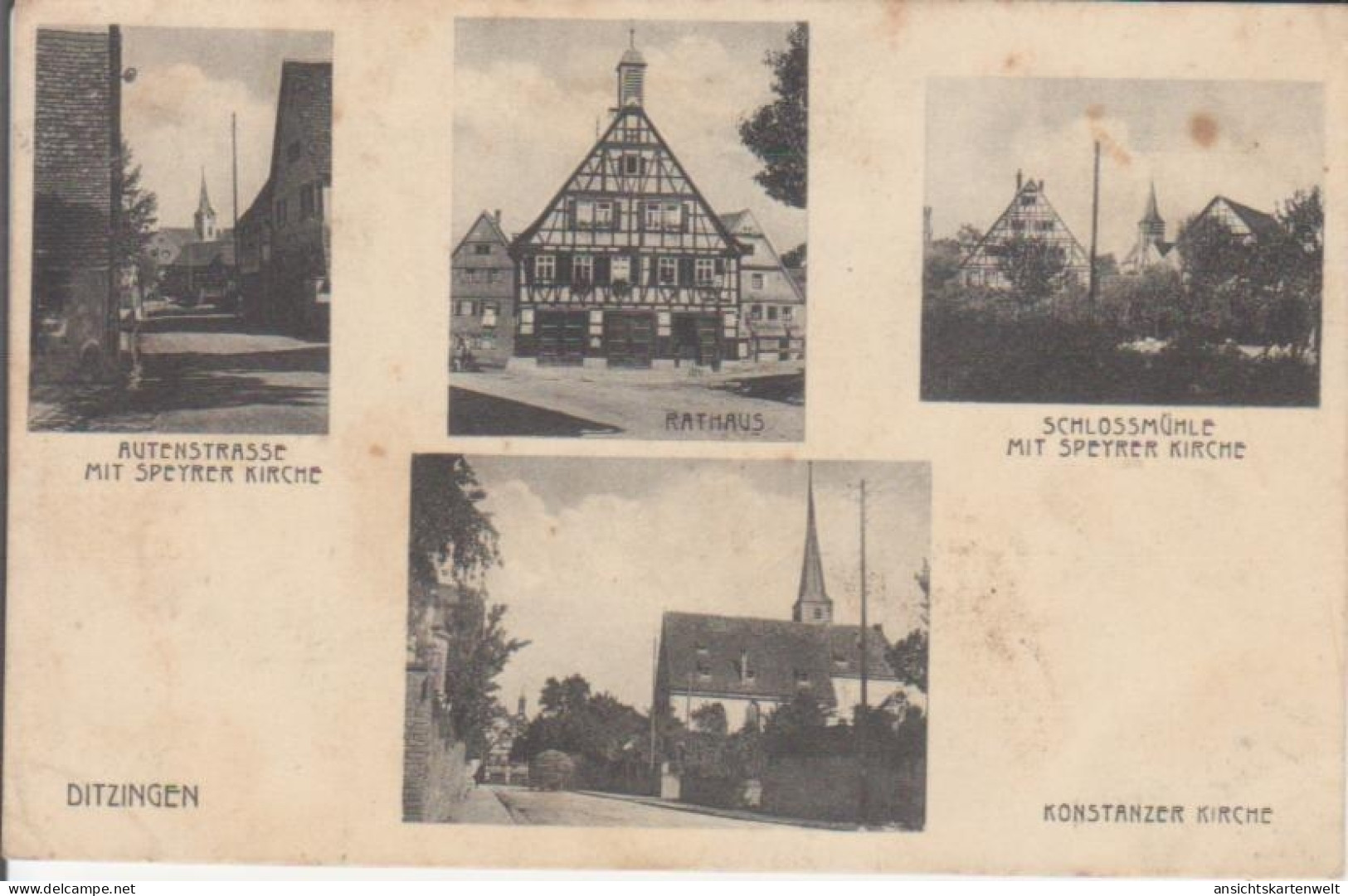 Ditzingen Autenstraße Rathaus Schlossmühle Konstanzer Kirche gl1930 #226.302