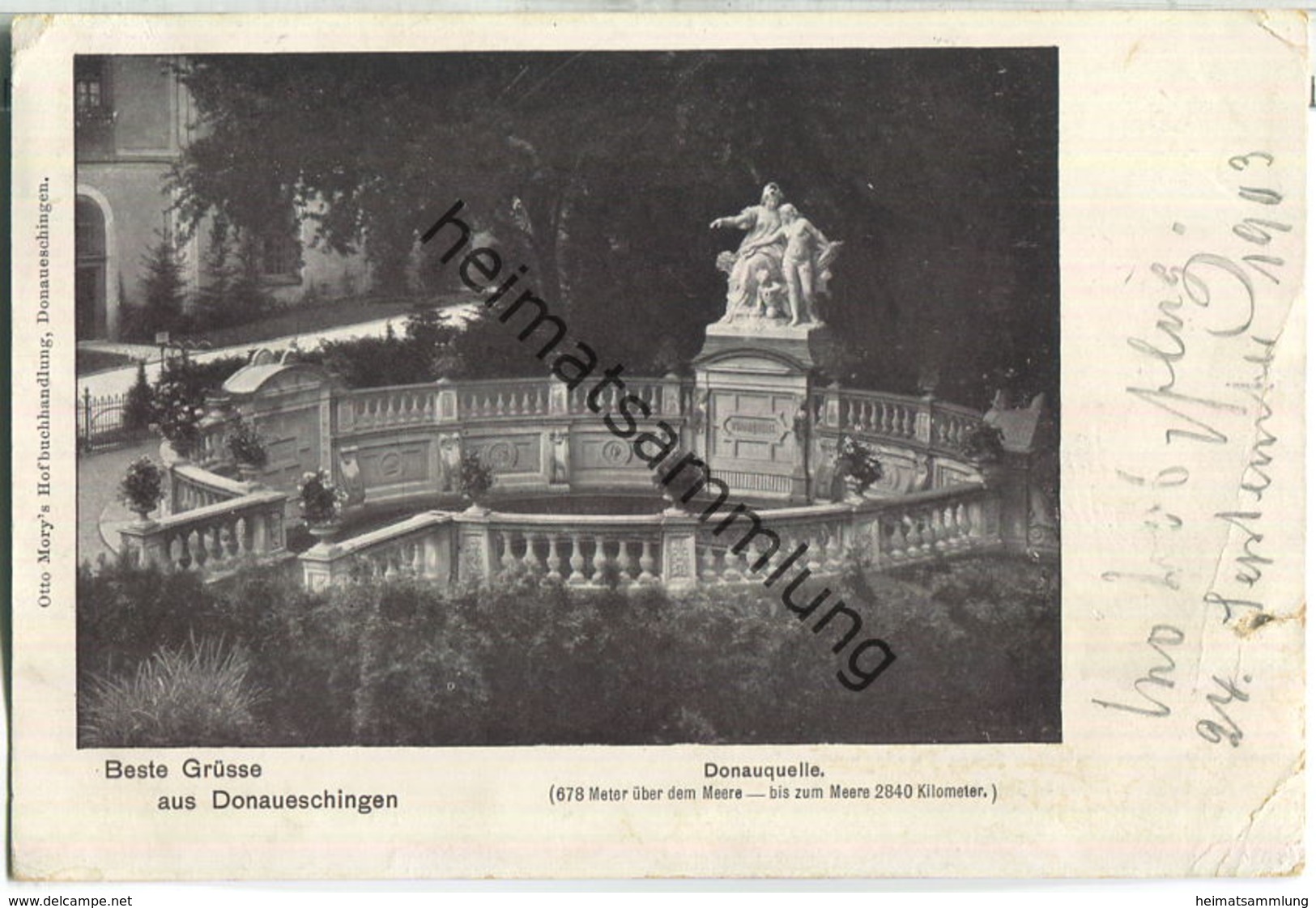 Donaueschingen - Donauquelle - rückseitig Donauquellgruppe von Adolf Heer - Verlag Otto Mory Donaueschingen