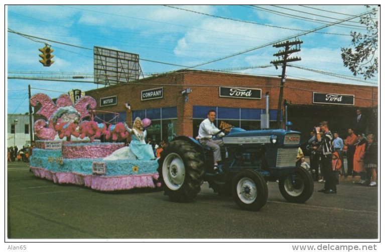 Dothan AL Alabama, Parade Downtown, Tractor Pulls Float, Ford Auto Store, c1960s Vintage Postcard