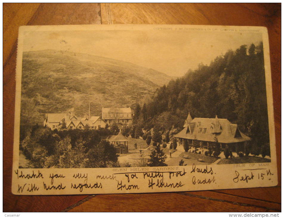 DOUGLAS 1903 to Augsburg Germany Glen Helen Gardens post card Isle of Man GB UK