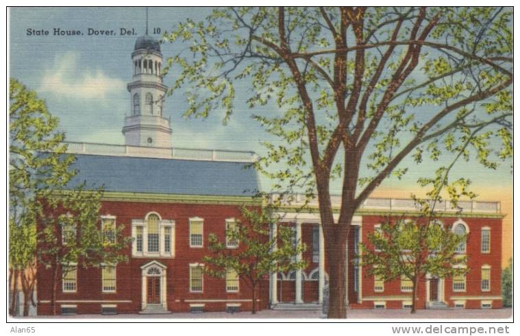 Dover DE Delaware, State House Capitol Building c1930s Vintage Linen Postcard