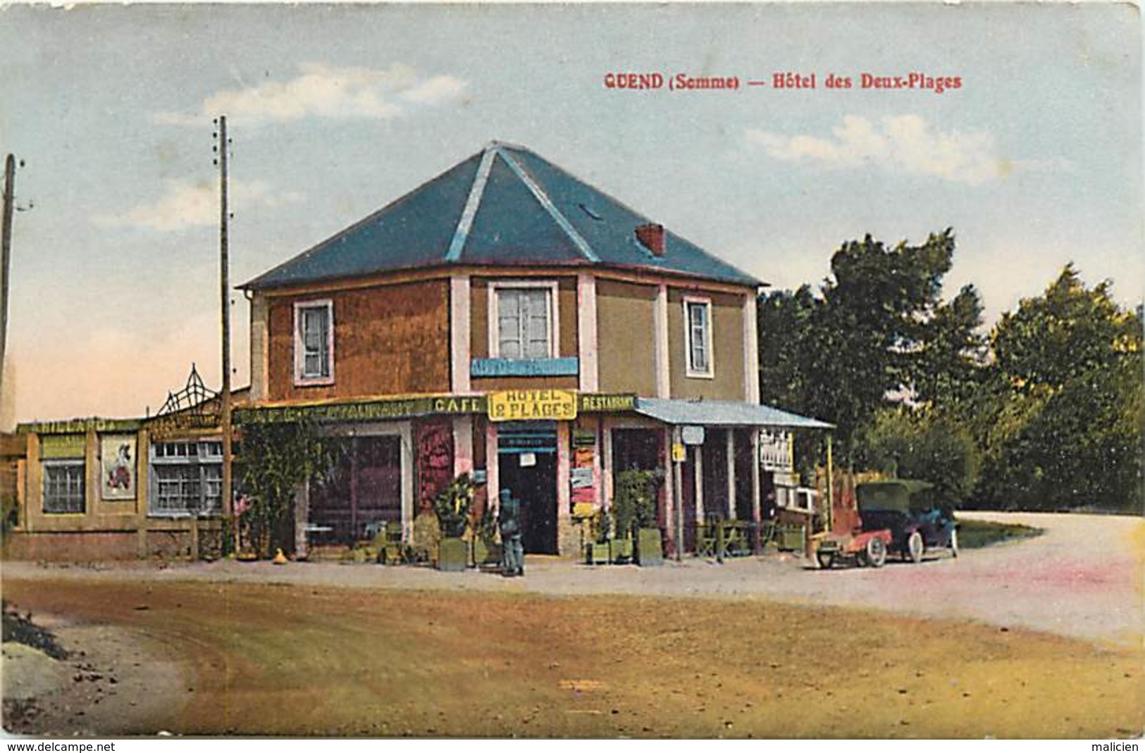 -dpts div. -ref-AH824- somme - quend - hotel restaurant café des deux plages - hotels et restaurants - cafés - voiture -