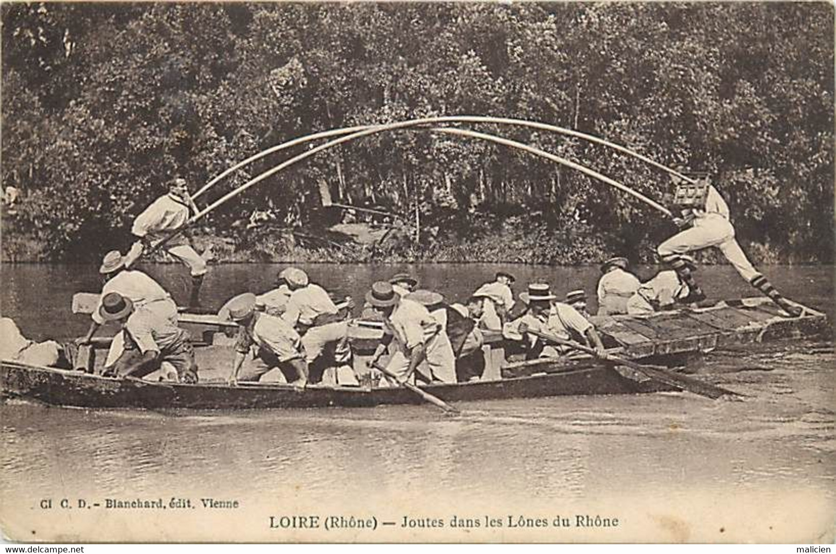 - dpts div. -ref-BC230- rhône - loire sur rhône - joutes dans les lônes du rhône - joutes - sports - verso pub dumas -