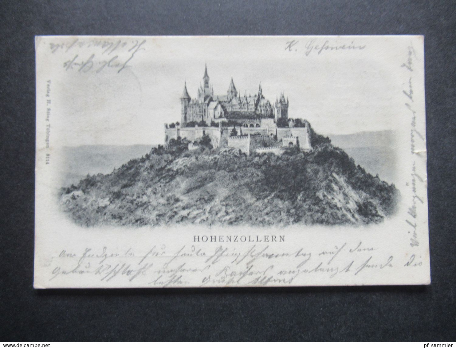 DR 1905 AK  Burg Hohenzollern Verlag H. Sting Tübingen Stempel K1 Hohenzollern nach Habsheim mit Ank. Stempel