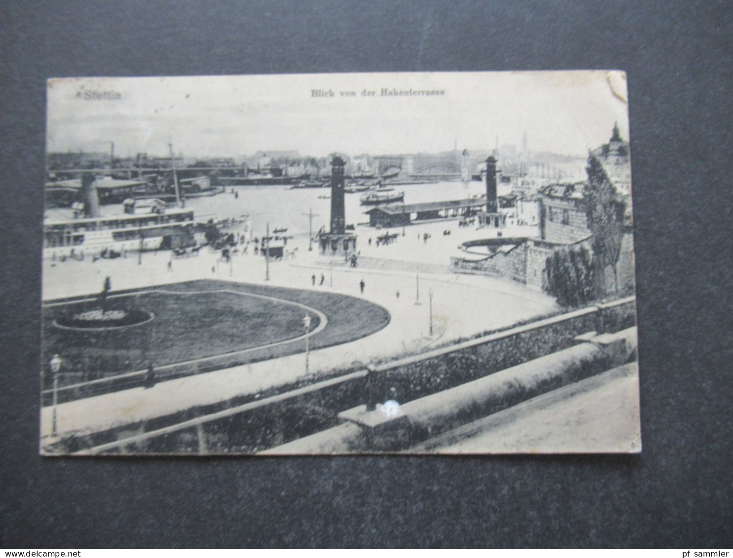 DR 1920 ehemalige Gebiete Pommern AK Stettin Blick von der Hakenterrase Germania MiF mit Tagesstempel Stettin