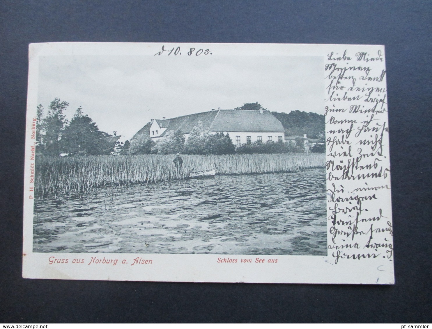DR Nordschleswig 1905 Ansichtskarte Gruss aus Norburg a. Alsen. Schloss vom See aus. Verlag P.H. Schmidt Norburg RRR