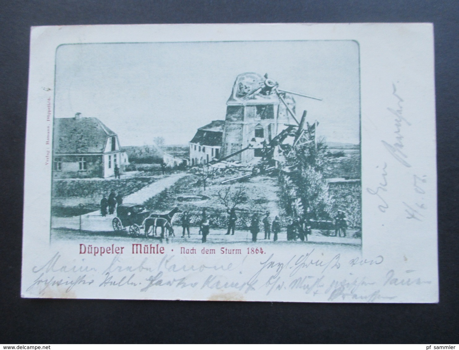 DR Nordschleswig AK 1906 Düppeler Mühle nach dem Sturm 1864 Verlag HamannDüppelhöh. Stempel Düppel