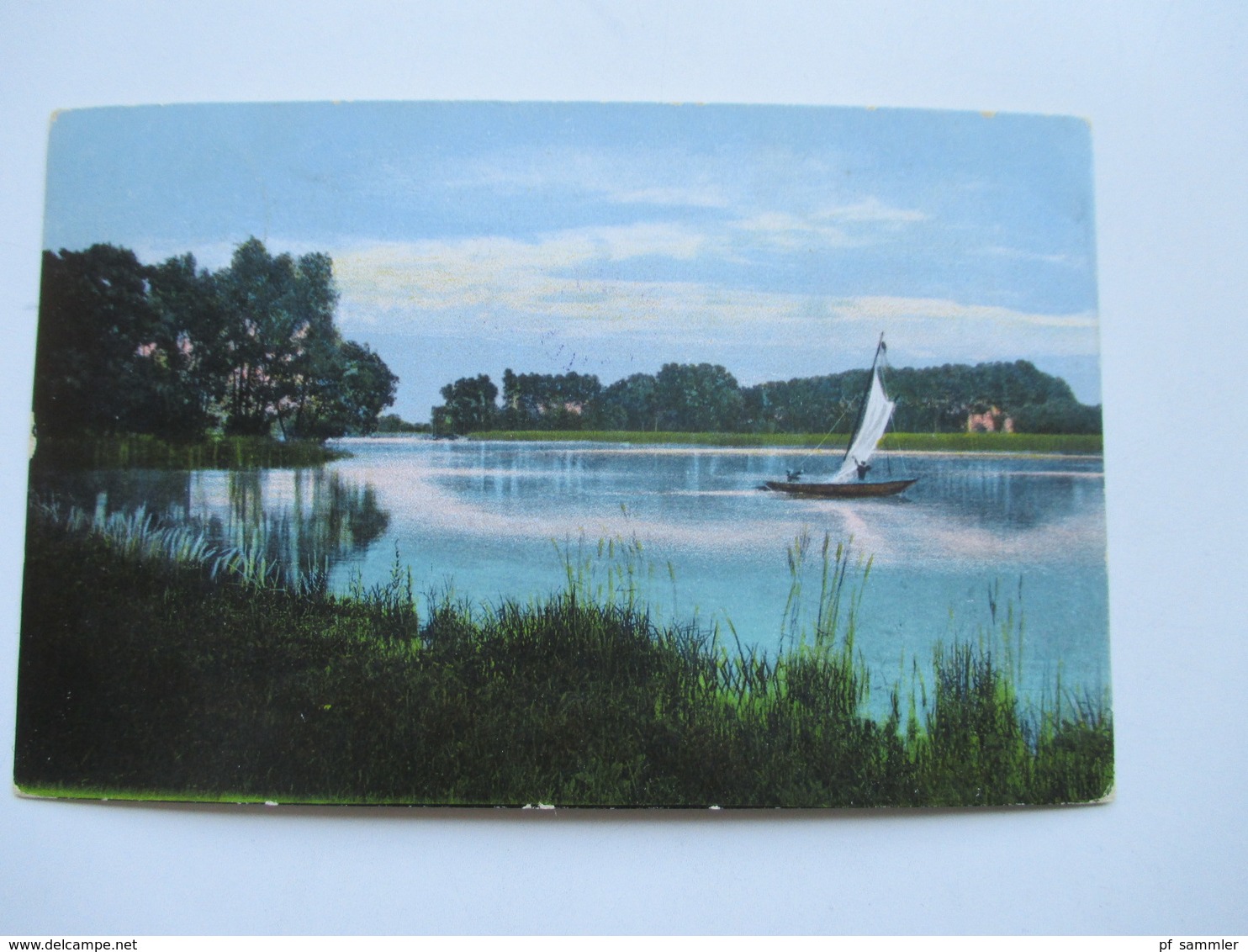 DR Nordschleswig / Dänemark 1918 Künstlerkarte Malerisches Ufer. Kleine Jolle. Stempel UK Hadersleben / Woyens