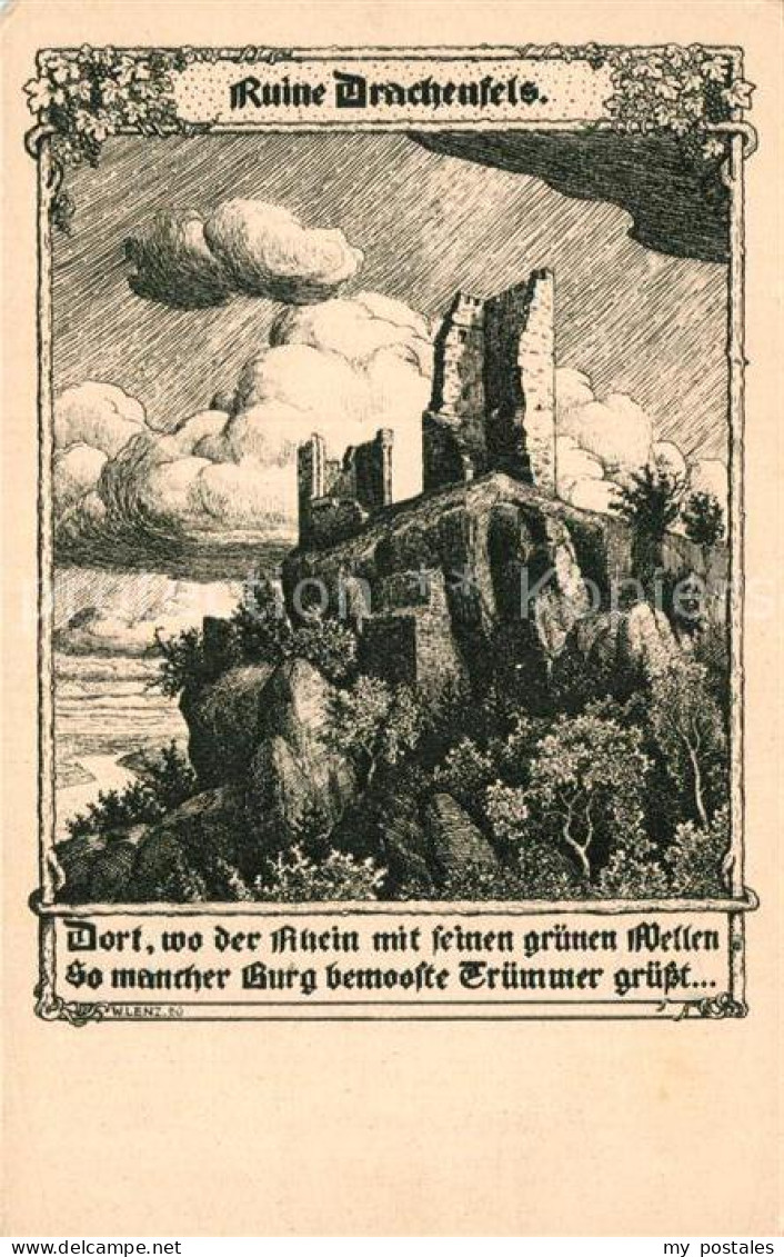 Drachenfels Ruine Dort wo der Rhein mit seinen gruenen Wellen