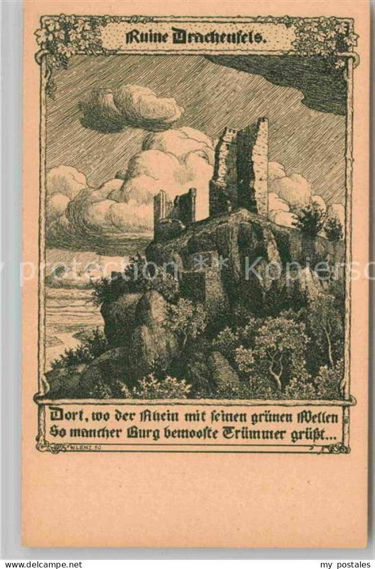 Drachenfels Ruine Drachenfels Zeichnung