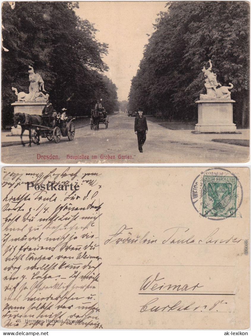Dresden Drježdźany Eingang Großer Garten - Kutschen Ansichtskarte  1913