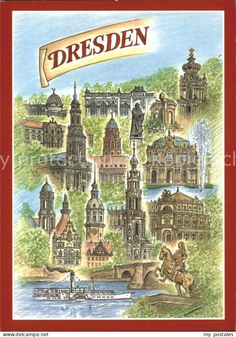 DRESDEN Elbe Historisches Dresden Illustration