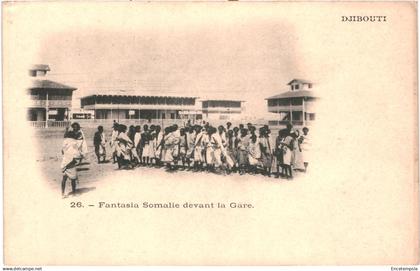CPA  Carte Postale  Djibouti   Fantasia Somalie devant la gare début 1900 VM87151
