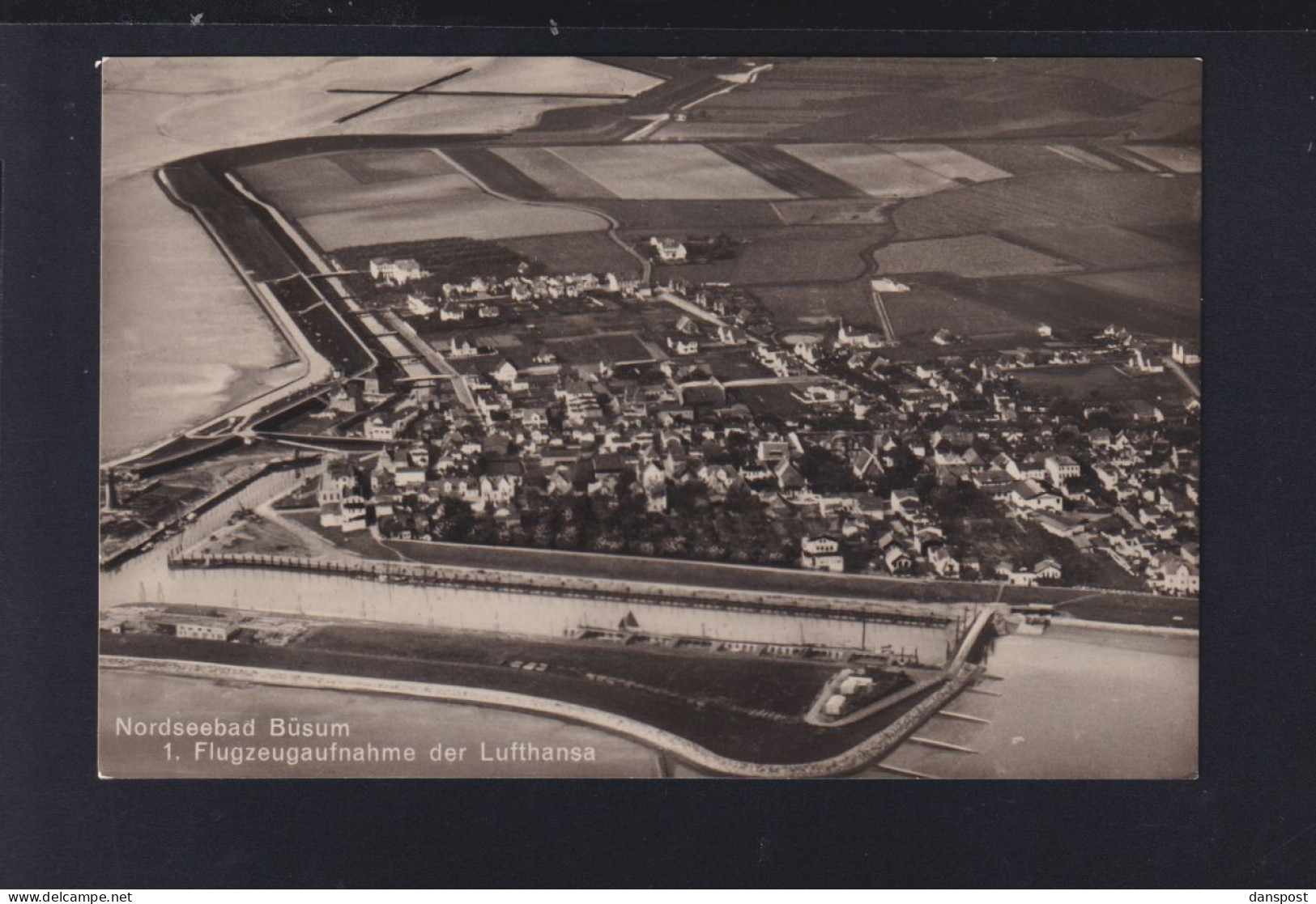 Dt. Reich AK Büsum 1. Flugzeugaufnahme der Lufthansa