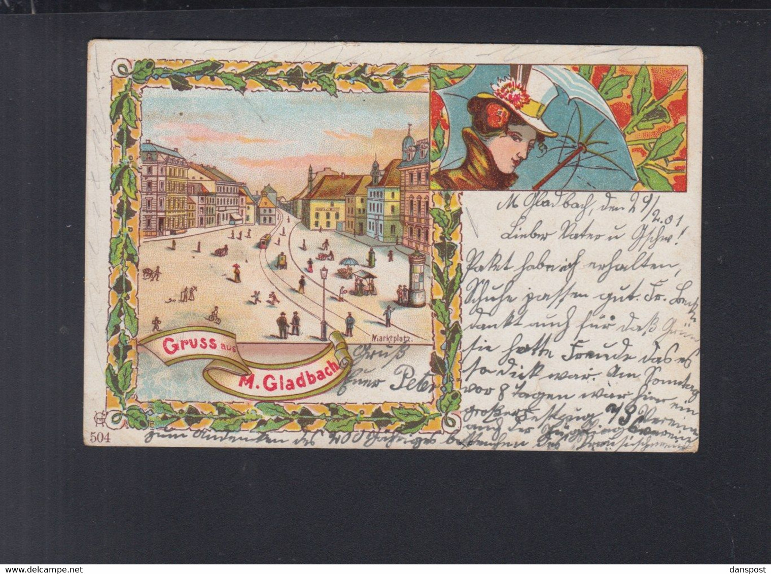 Dt. Reich Lithographie Mönchengladbach Marktplatz 1901