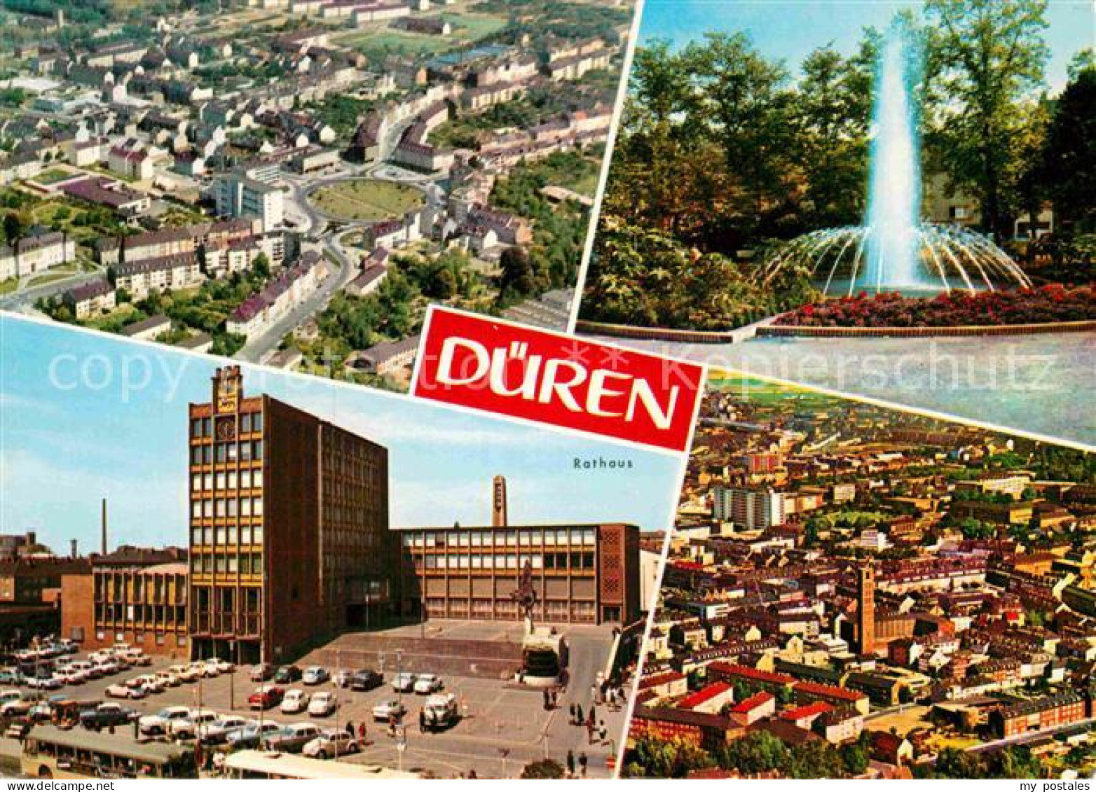 Dueren Rheinland Fliegeraufnahme Fontaene Rathaus