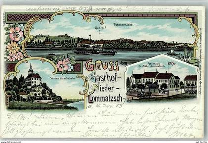 01665 O8251 Niederlommatzsch 1903 Lithographie Schloß Hirschstein Gastha... - 13633291