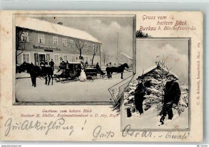 01906 O8502 Burkau 1901 - Gasthaus zum heiteren Blick Pferdeschlitten Jä... - 13637754