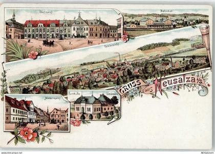 02742 O8713 Neusalza-Spremberg Lithographie Obermarkt Bahnhof Niedermark... - 51883189