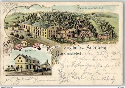 09235 O9135 Burkhardtsdorf 1898 Lithographie Gasthaus Am Auenberg Gustav... - 13619631