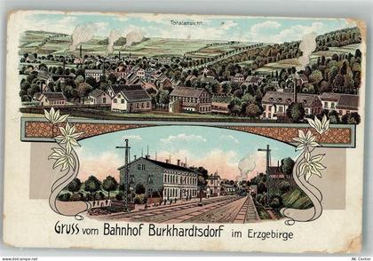 09235 O9135 Burkhardtsdorf 1914 Gebrauchsspuren Lithographie Bahnhof Bur... - 13664427
