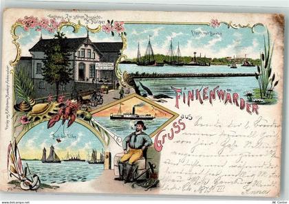 20095 W2000 Finkenwerder 1901 Lithographie Elbe Segelschiffe Gasthaus zu... - 13627701