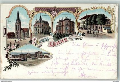 32584 W4972 Löhne 1898 Gebrauchsspuren Lithographie Kirche Bahnhof-Hotel... - 13670408