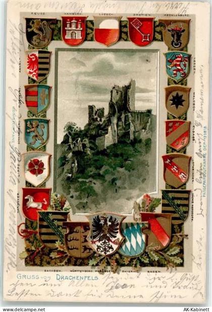 53639 W5330 Drachenfels Prägedruck 1901 Drachenfels Burgruine - 52155097