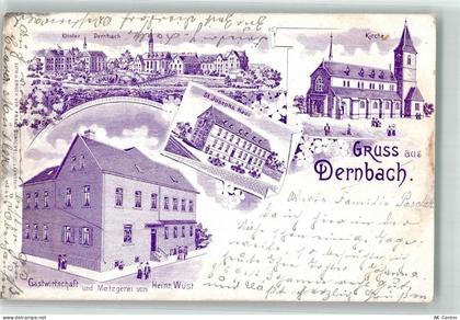 56307 W5419 Dernbach b Dierdorf 1903 Lithographie Kirche Gasthaus-Metzge... - 13629446