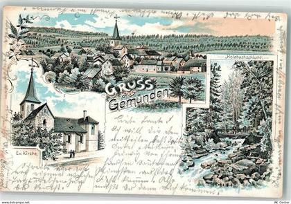 56457 W5439 Gemünden , Westerw 1901 Lithographie Holzbachschlucht Ev. Ki... - 13629980