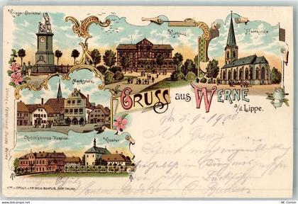 59368 W4712 Werne 1900 Lithographie Kriegerdenkmal Kurhaus Pfarrkirche M... - 13613860