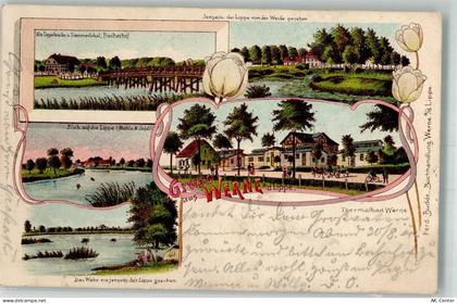 59368 W4712 Werne 1904 Lithographie Alte Lippebrücke Thermalbad Werne Da... - 13645762