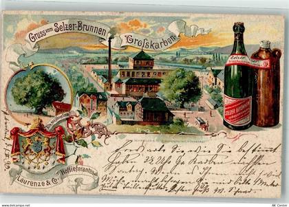 61184 W6367 Groß-Karben 1899 Lithographie Selzer-Brunnen Alte Linde Wapp... - 13632421