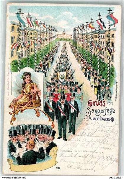 61184 W6367 Karben 1903 - Sängerfest Sänger Zylinder Parade Fahnen Harfe... - 13624944