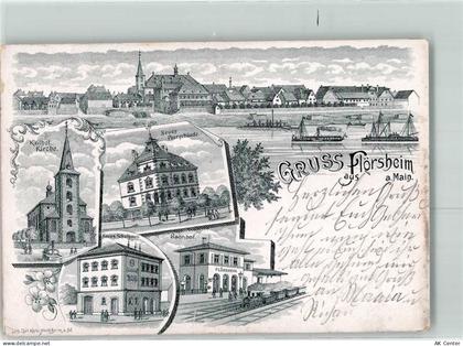 65439 W6093 Flörsheim am Main 1902 Lithographie Kath. Kirche Neues Postg... - 13612303