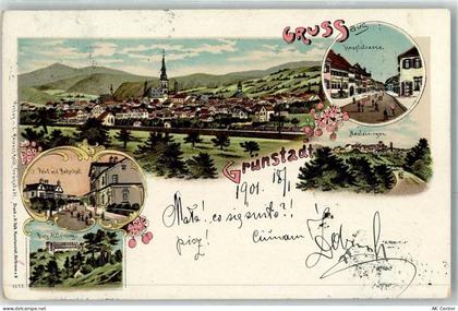67269 W6718 Grünstadt 1901 Lithographie Hauptstraße Neuleiningen Post Ba... - 13614655