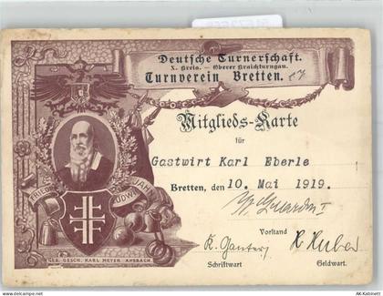 75015 W7518 Bretten , Baden KEINE AK Turnverein Bretten Mitglieds Karte... - 51672658