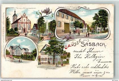 77880 W7591 Sasbach b Achern, Baden 1901 Lithographie Kirche Kriegerdenk... - 13621394