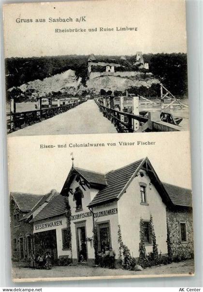 79361 W7831 Sasbach , Kaiserstuhl 1914 - Rheinbrücke Ruine Limburg Eisen... - 13667516