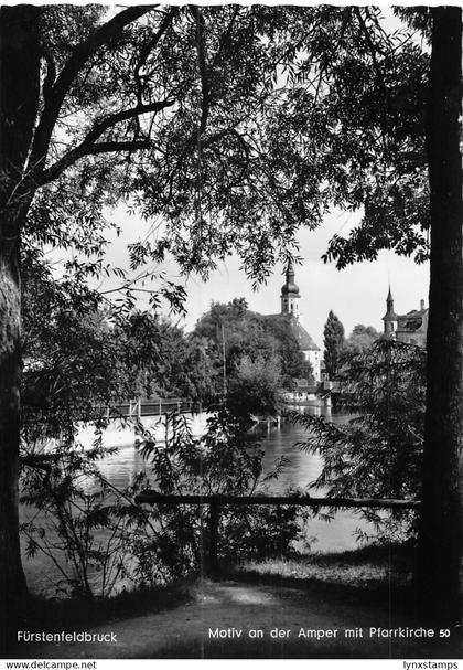 B232 Germany Fuerstenfeldbruck Motiv an Amper mit Pfarrkirche RPPC postcard